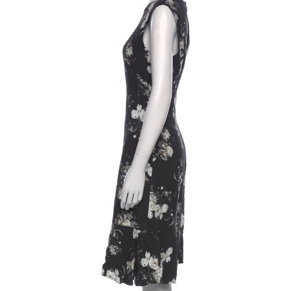 ERDEM Jana Floral Knee Length Crepe Black Floral Sleeveless Midi Dress Ruffle 12 - Picture 12 of 13